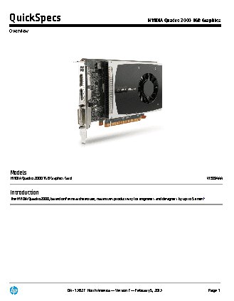 HP nVidia Quadro 2000 1GB PCIE 2xDP DVI (WS094AA)
