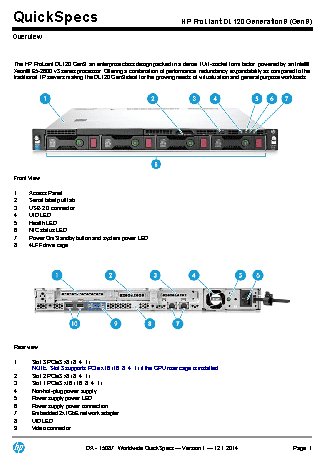 HP Proliant DL120 Gen9 Hot Plug Rack(1U)/Xeon6C E5-2603v3 1.6GHz(15Mb)/1x4GbR1D 2133/B140i (777424-B21)