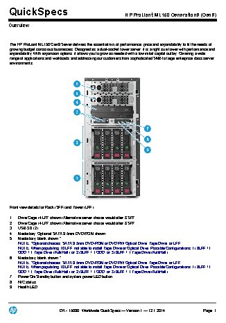 HP Proliant ML150 Gen9 NHP Tower(5U)/Xeon6C E5-2603v3 1.6GHz(15Mb)/1x4GbR1D 2133/B140i (776274-421)