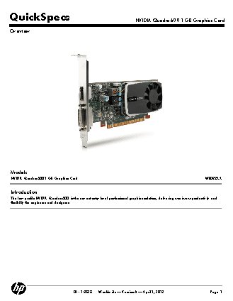 HP Quadro 600 1GB PCIE DP DL DVI (WS093AA)