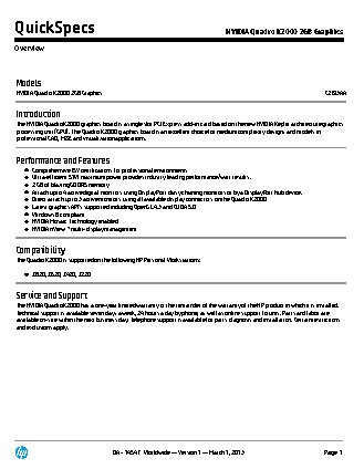 HP Quadro K2000 2GB PCIE 2xDP DVI (C2J93AA)