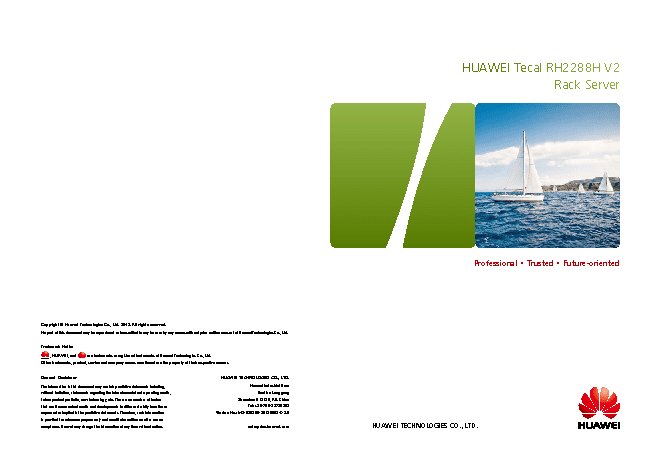 HUAWEI Tecal RH2288H V2 E5-2690v2 Rack(2U)/1xXeon10C 3.0GHz(25MB)/2x16GbR2D_1866/FBWC1Gb (02310WBS)