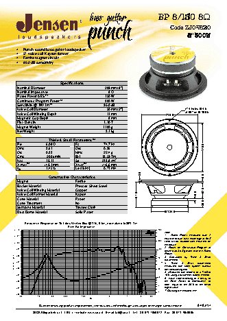 JENSEN LOUDSPEAKERS BP8/150 8 Ohm