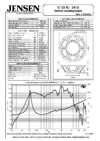 JENSEN LOUDSPEAKERS C12K (16 Ohm)