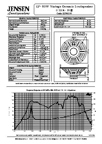 JENSEN LOUDSPEAKERS C12R (16 Ohm)