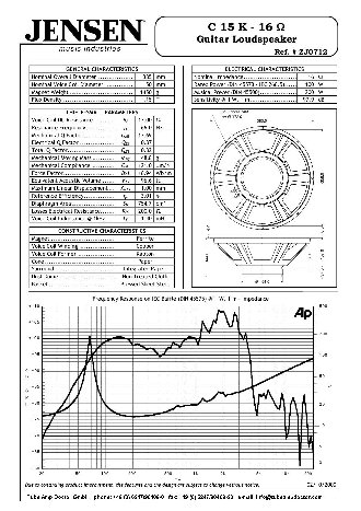 JENSEN LOUDSPEAKERS C15K (16 Ohm)