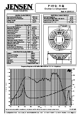 JENSEN LOUDSPEAKERS P10Q (8 Ohm)