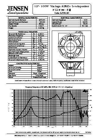 JENSEN LOUDSPEAKERS P12N (No Bell) (8 Ohm)