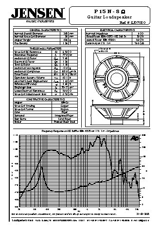JENSEN LOUDSPEAKERS P15N (No Bell) (8 Ohm)