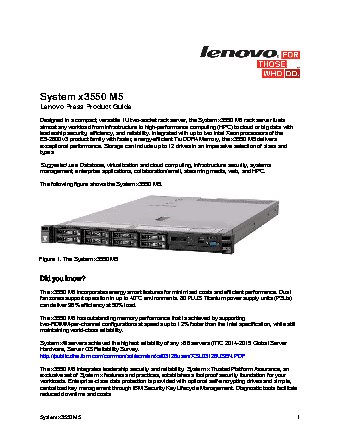 LENOVO-IBM Exp x3550 M5 Rack 1U, Xeon 8C E5-2640v3(2.6GHz/1866MHz/20MB/90W), 1x16GB DDR4 (5463E4G)