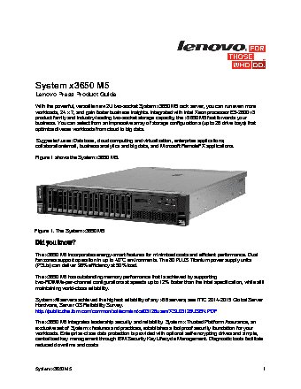 LENOVO-IBM Exp x3650 M5 Rack 2U, Xeon 8C E5-2640v3(2.6GHz/1866MHz/20MB/90W), 1x16GB DDR4 (5462E6G)