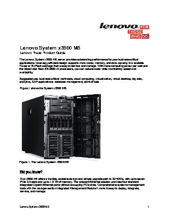 LENOVO-IBM Express x3500M5 Tower 5U, Xeon E5-2620v3 6C (2.4GHz/1866MHz/15M/85W), 8GB DDR3 (5464E3G)