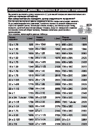 Таблица соответствия длины окружности и размера покрышки