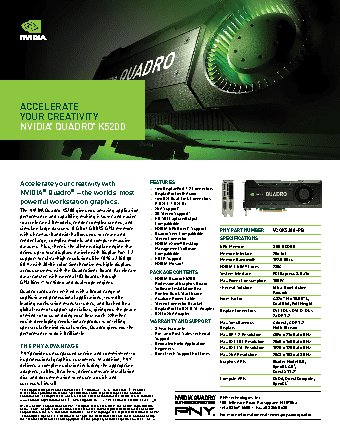 PNY Quadro K5200 8GB PCIE 2xDP 2xDVI Stereo VCQK5200-PB