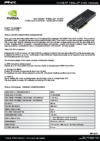 PNY Tesla K40M GPU computing card 12GB PCIE (TCSK40M-PB)