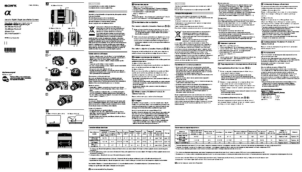 SONY SAL24105/75300/50F14