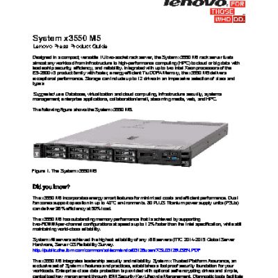 LENOVO-IBM Exp x3550 M5 Rack 1U, Xeon 8C E5-2640v3(2.6GHz/1866MHz/20MB/90W), 1x16GB DDR4 (5463E4G)