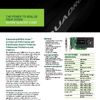 PNY Quadro K2000 2GB PCIE 2xDP DVI VCQK2000BLK-1