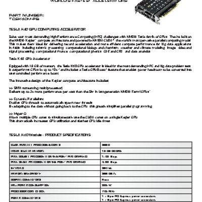 PNY Tesla K40M GPU computing card 12GB PCIE (TCSK40M-PB)