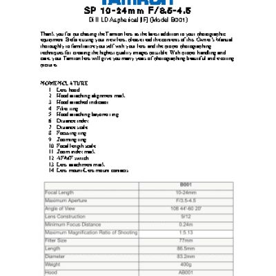 TAMRON SP AF 10-24mm f/3.5-4.5 Di II LD Aspherical (IF) Canon EF-S